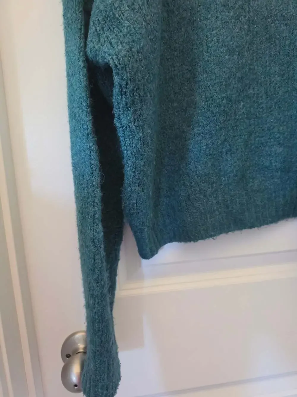 Free People Bradley Pullover Funnel Neck Cropped Sweater in Alpine Heather Teal